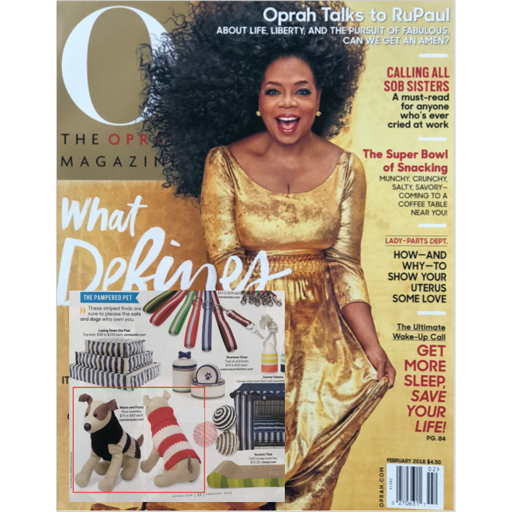 Canine Styles' Wool Sweaters featured in 'The Pampered Pet' section of O, The Oprah Magazine