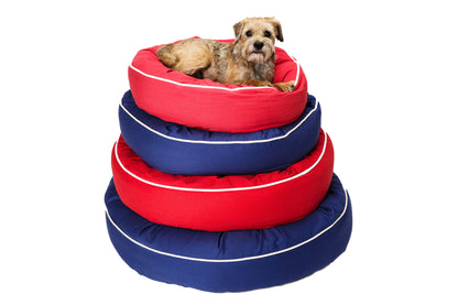 Canine Styles - Cotton Canvas Beds w/White Piping - True Red - Bright Blue - Dog Bed