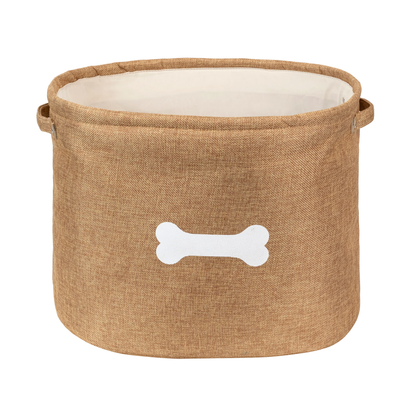 Bin - Tan Dog Toy Bin with White Bone