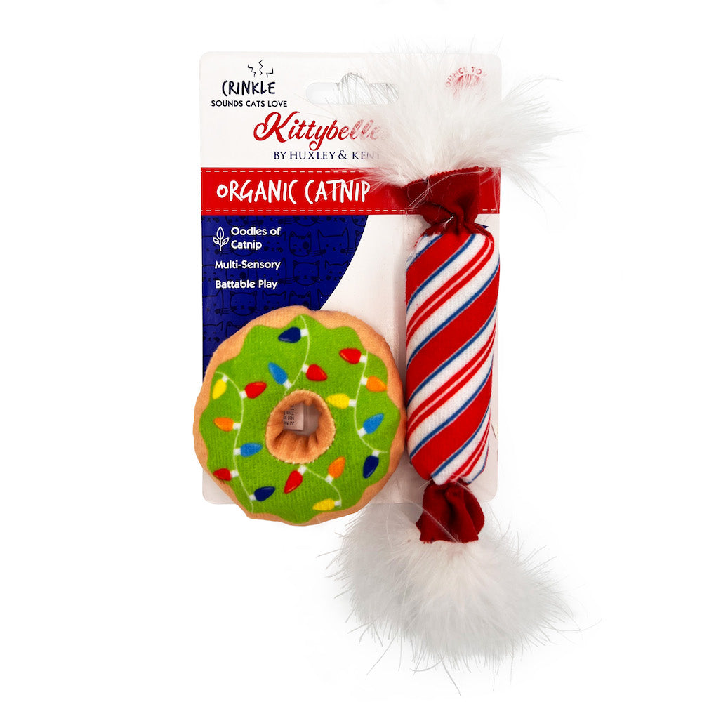 Cat Toy - Lit Donut & Peppermint Candy 2pk Plush