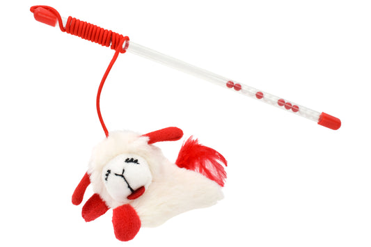 Cat Toy - Lamb Chop Cat Wand w/ Refillable Catnip