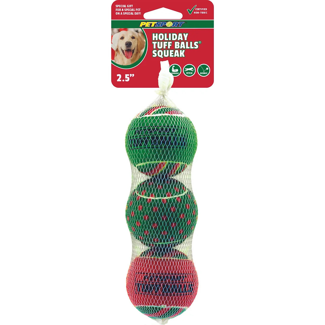 Holiday 2.5" Tuff Ball Squeak 3pk