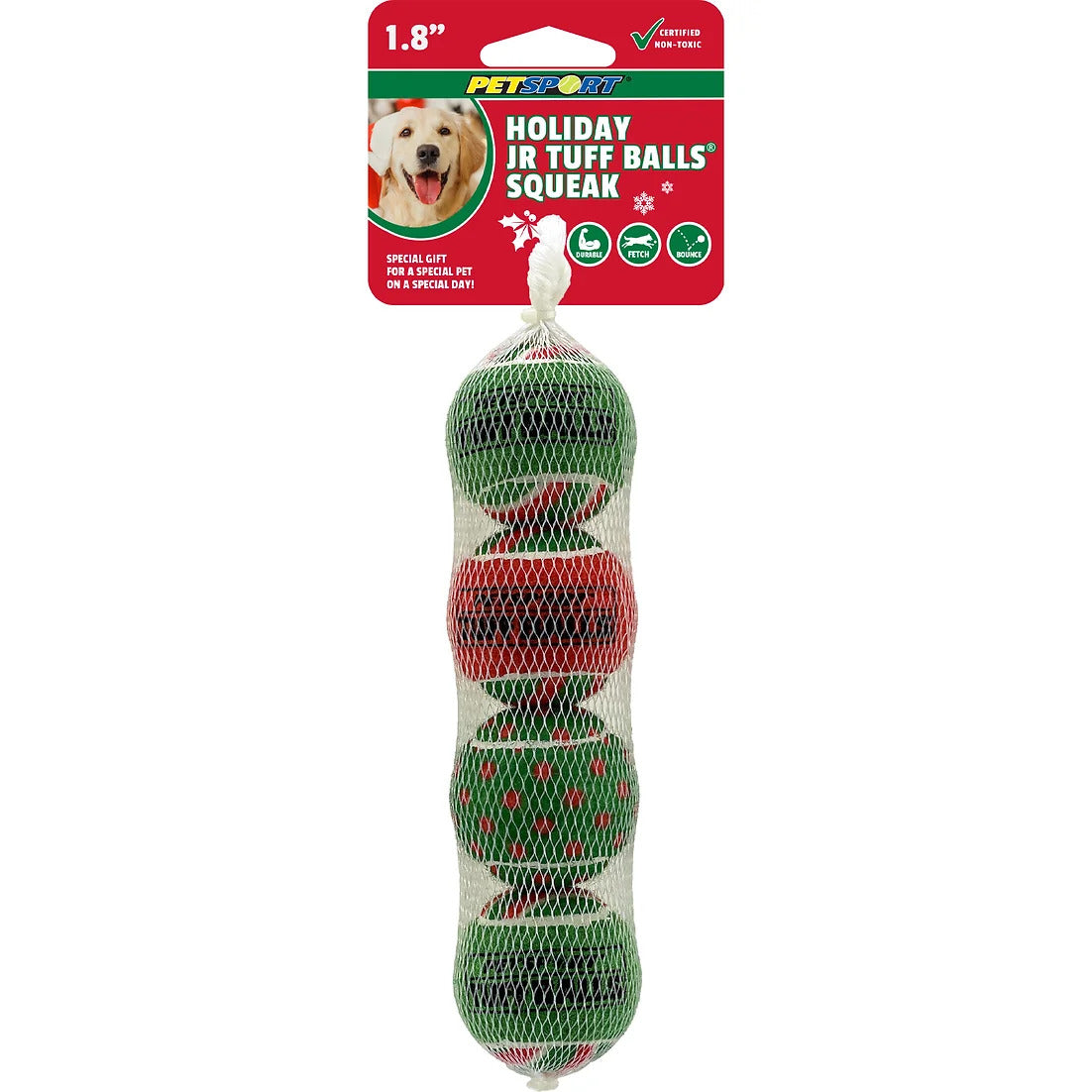 Christmas - Mini - Holiday 1.8" Jr Tuff Ball Squeak 4pk