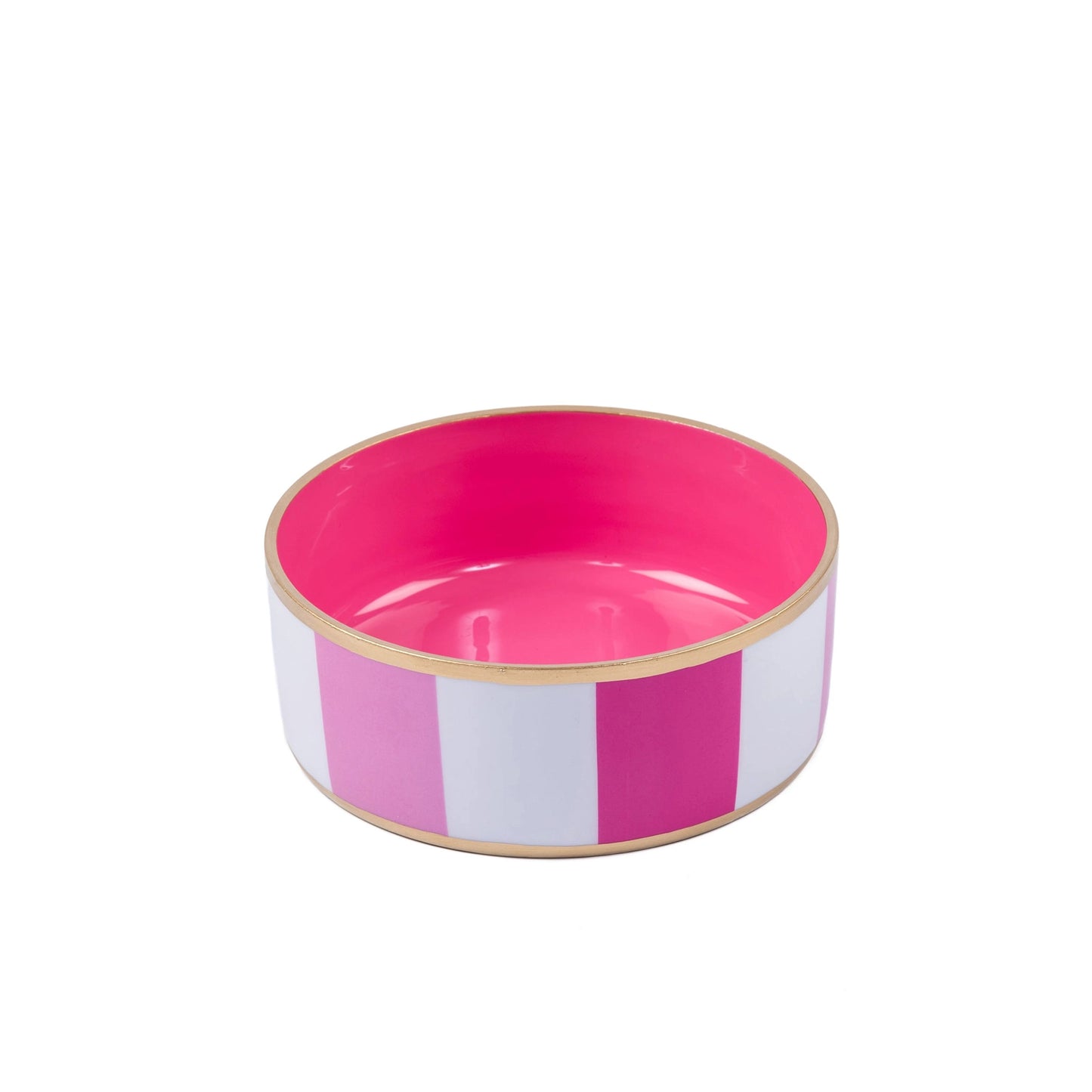 Enameled Ceramic Pet Bowl - Pink & White