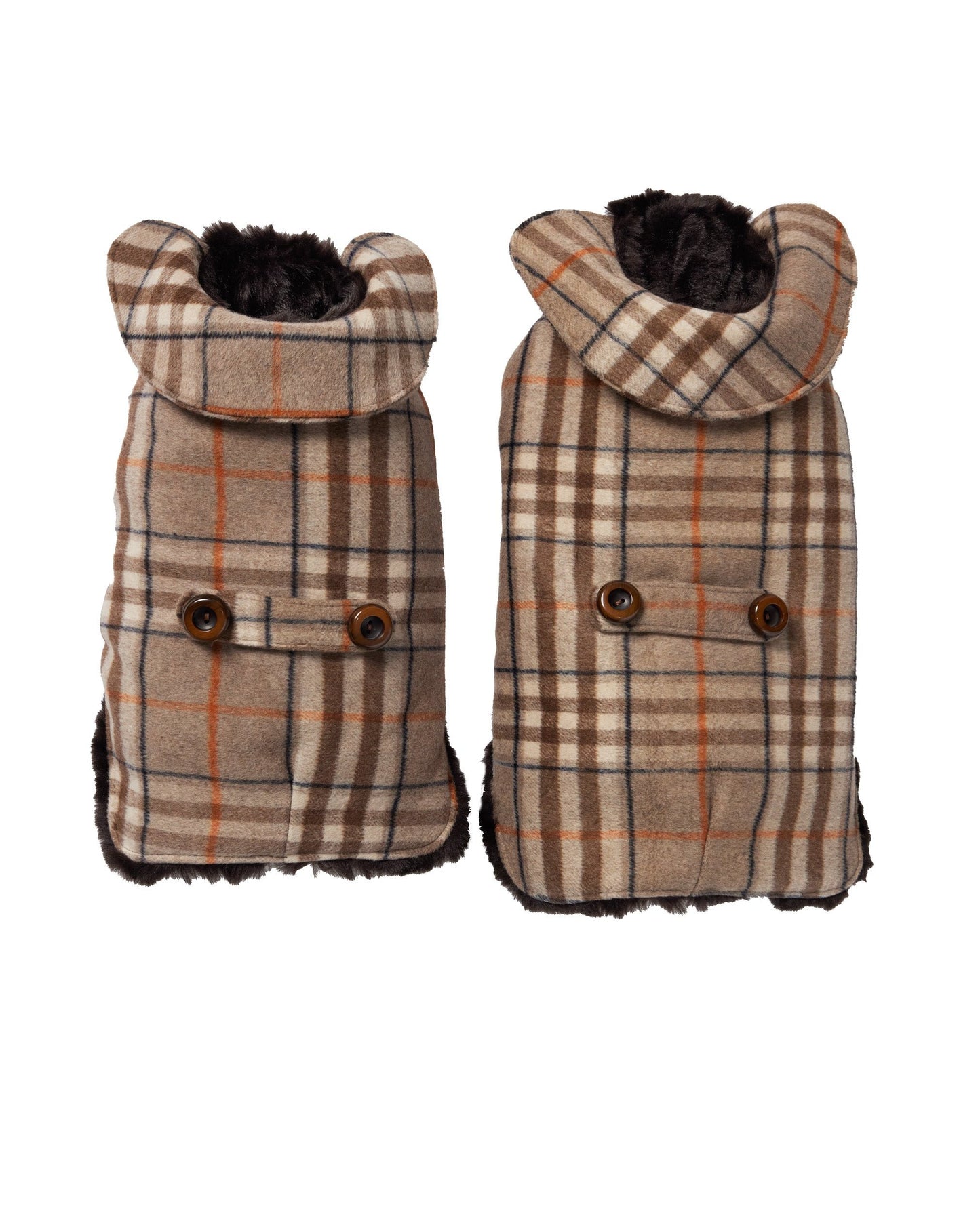 Couture Cashmere Coat w/ Faux Fur Lining - Beige Plaid