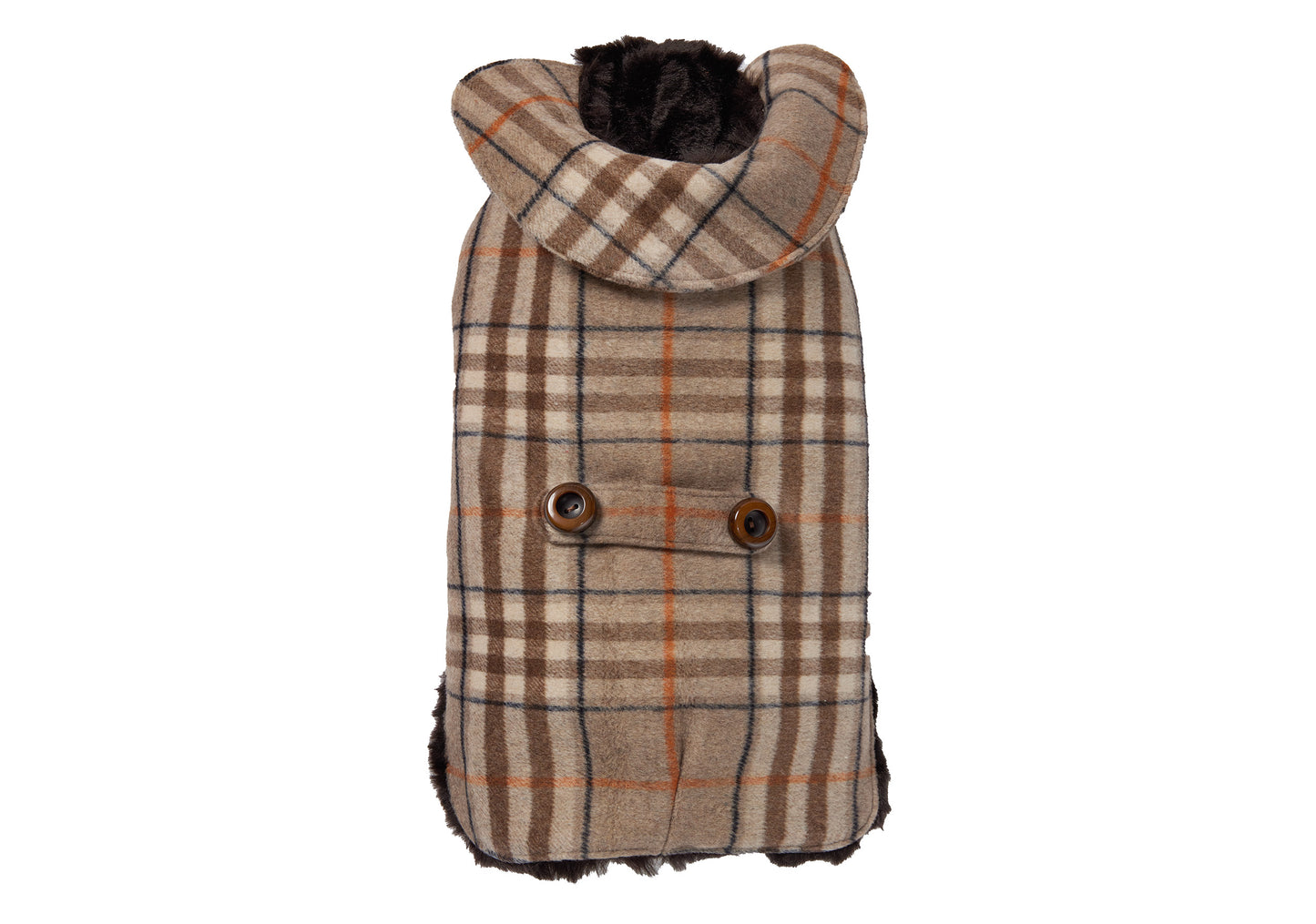 Couture Cashmere Coat w/ Faux Fur Lining - Beige Plaid