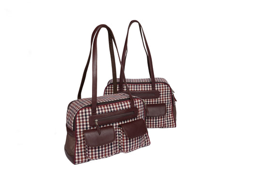 Dog Carrier - Winter - Brown & Burgundy Wool Plaid