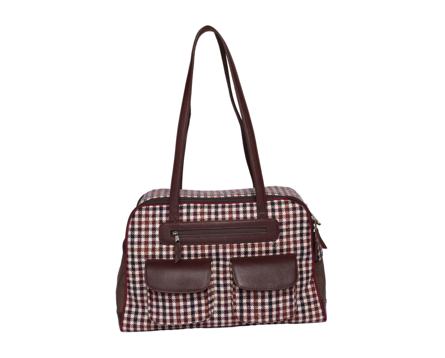 Dog Carrier - Winter - Brown & Burgundy Wool Plaid