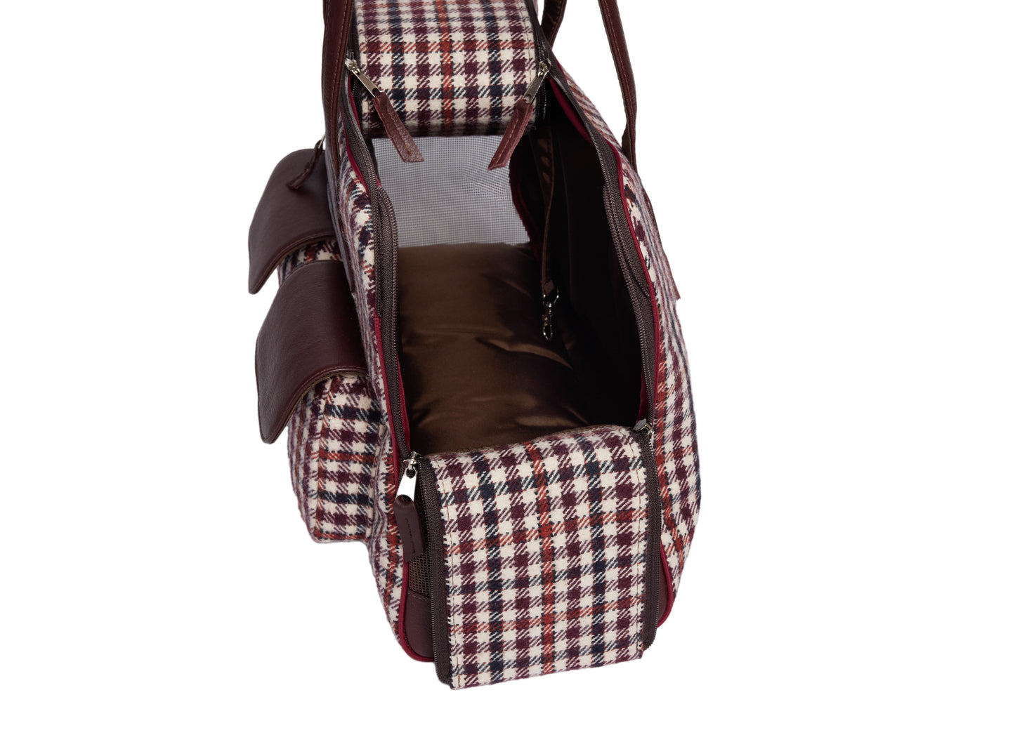 Dog Carrier - Winter - Brown & Burgundy Wool Plaid