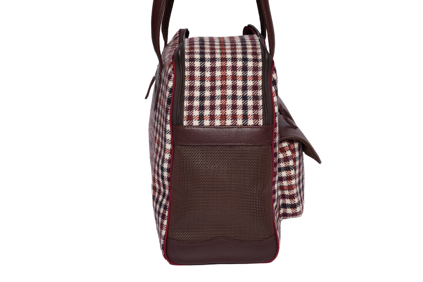 Dog Carrier - Winter - Brown & Burgundy Wool Plaid