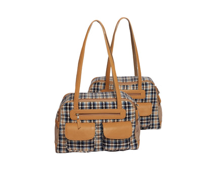 Dog Carrier - Winter - Blue, Beige & Black Wool Plaid