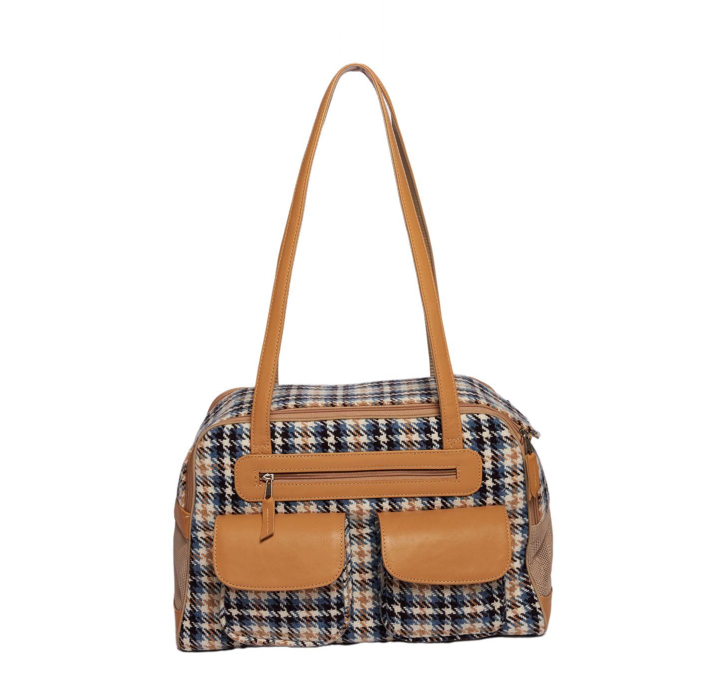 Dog Carrier - Winter - Blue, Beige & Black Wool Plaid