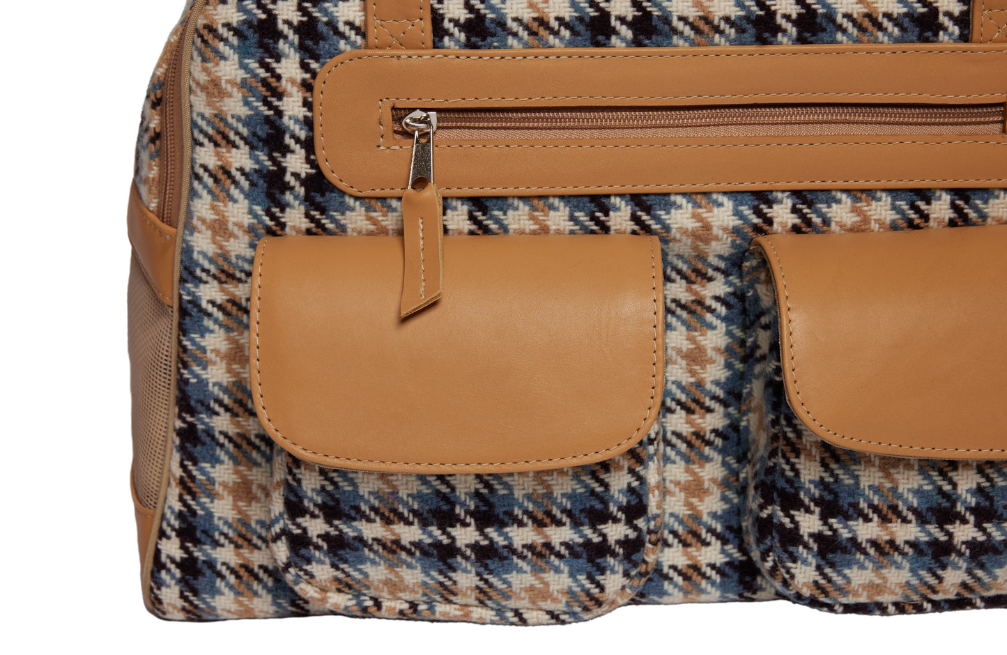 Dog Carrier - Winter - Blue, Beige & Black Wool Plaid