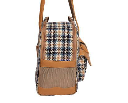 Dog Carrier - Winter - Blue, Beige & Black Wool Plaid