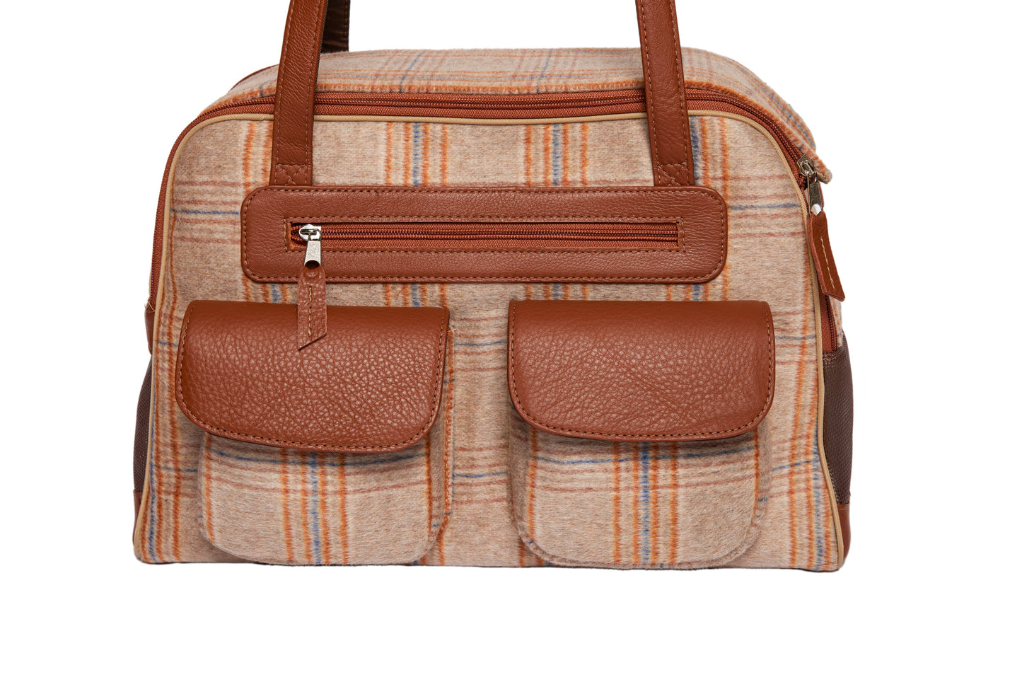 Dog Carrier - Winter - Cashmere Dog Carrier - Beige & Orange Plaid