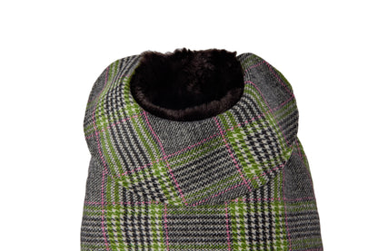 Couture Cashmere Coat w/ Faux Fur Lining - Gray and Green Plaid