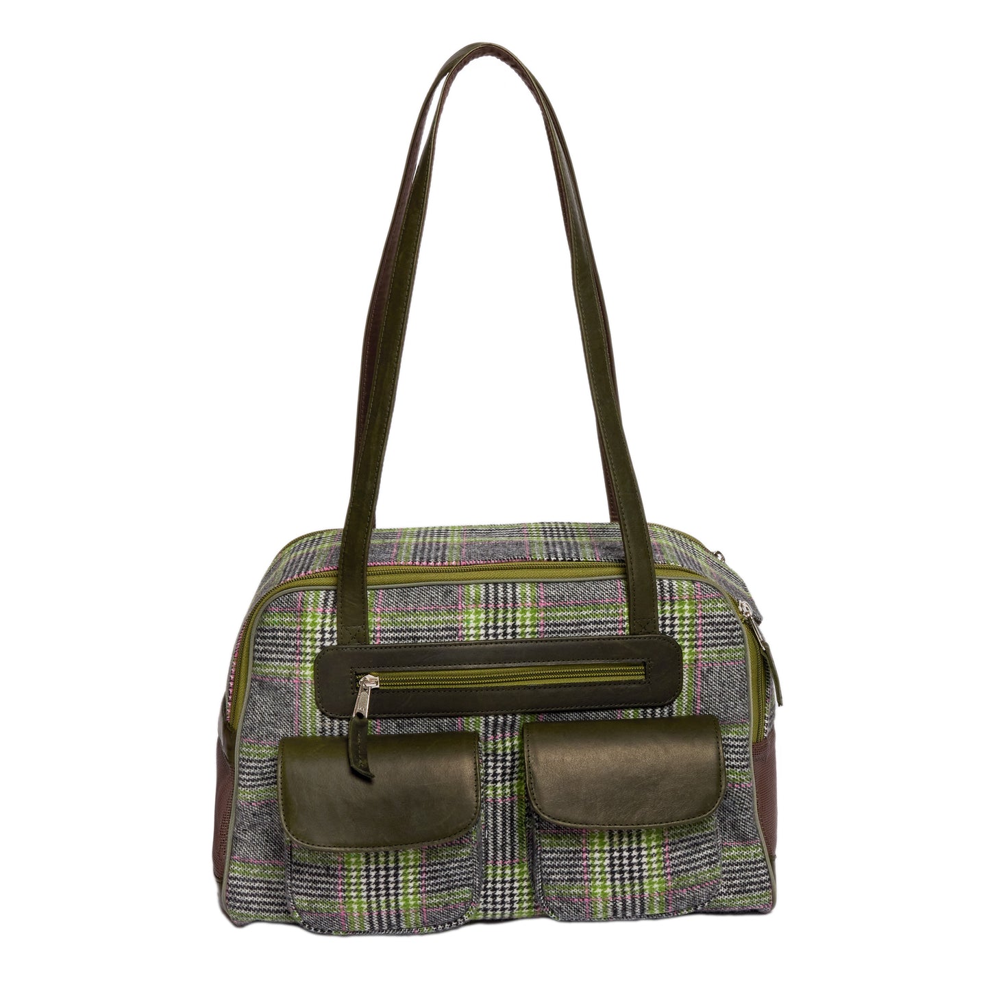 Dog Carrier - Winter - Cashmere Dog Carrier - Gray & Green Wool Plaid