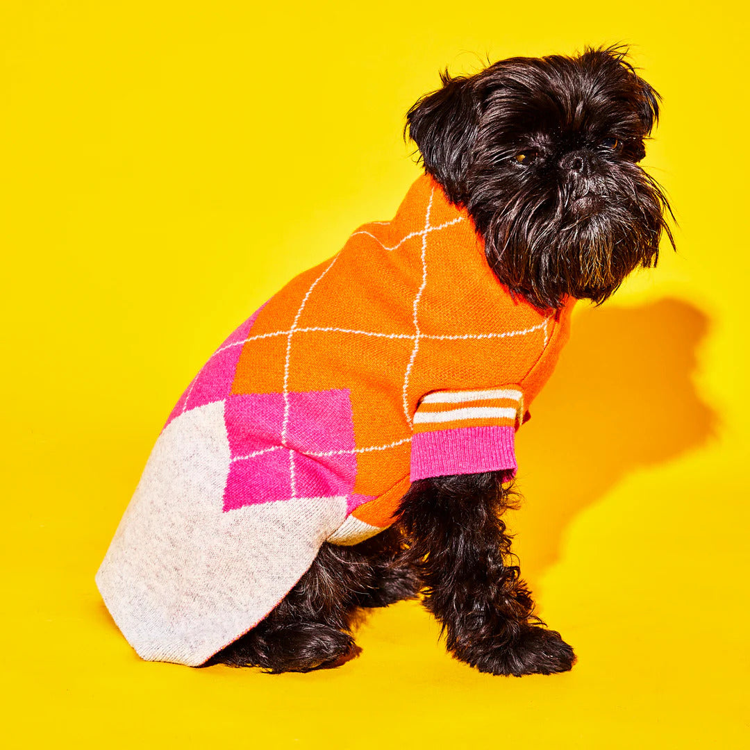 Dog Sweater - Argyle Dog Sweater - Orange/Pink