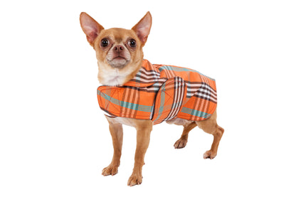 Dog Coat - Raincoat Waxed, Orange Plaid