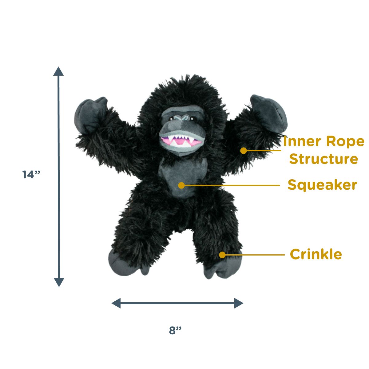 King Kong Gorilla Rope Body Dog Toy - 14"