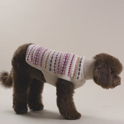 Fair Isle Alpaca Pink & White Dog Sweater