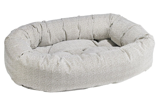 Microvelvet - Donut Bed - Taupe Herringbone - Dog Bed