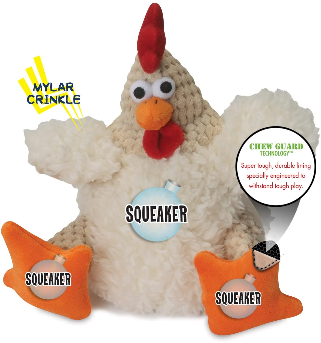 Checkers Chicken - Chew Guard Technology - Plush Squeaker Dog Toy - 3 sizes